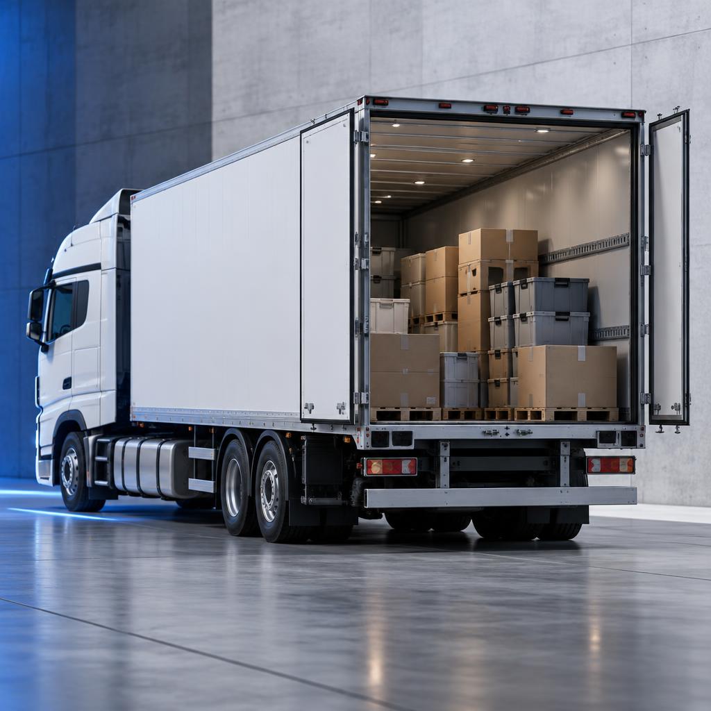 Trailer cargado de cajas para empaque empresarial